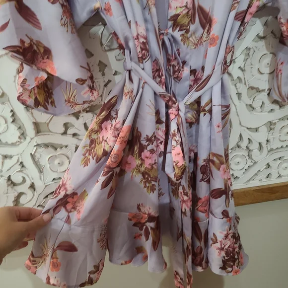 Victoria's Secret Satin Kimono Short Robe Women's Size M/L Purple Floral Lounge - Picture 4 of 9